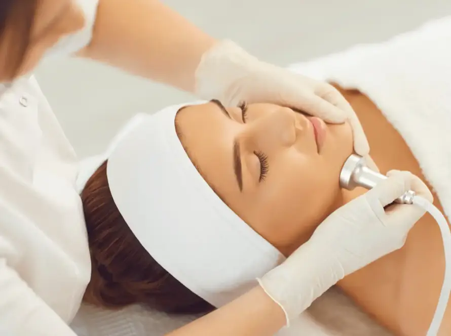 A client receiving an advanced cosmetic facial skin rejuvenation treatment at Xthetics Med Spa.