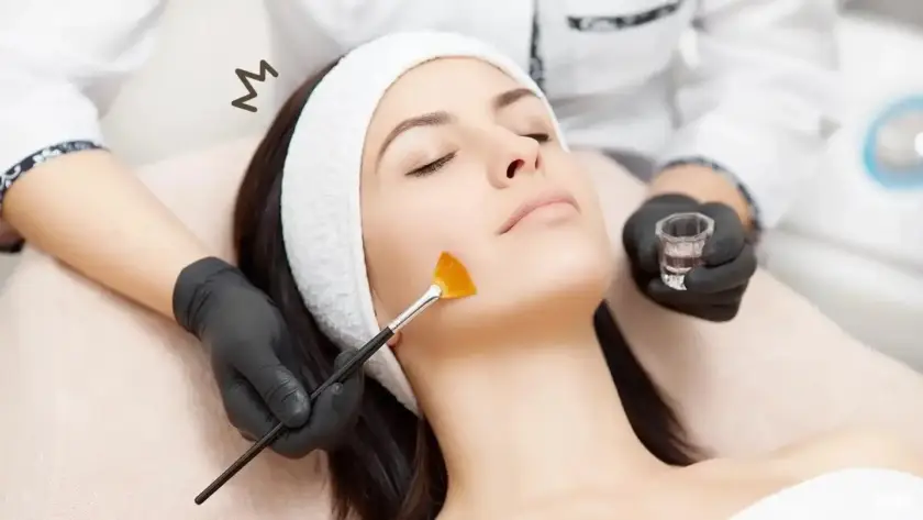 A client receiving a professional cosmetic chemical peel facial treatment at Xthetics Med Spa.