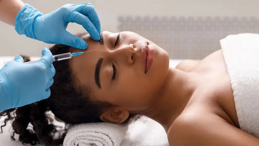 A client receiving a professional cosmetic Botox injection for forehead wrinkles at Xthetics Med Spa.